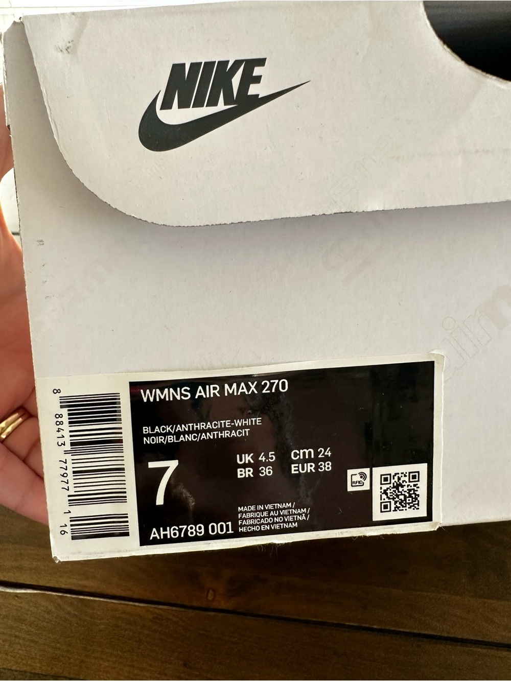 Nike Black and White Air Max 270 Running Shoes - Picture 7 of 8